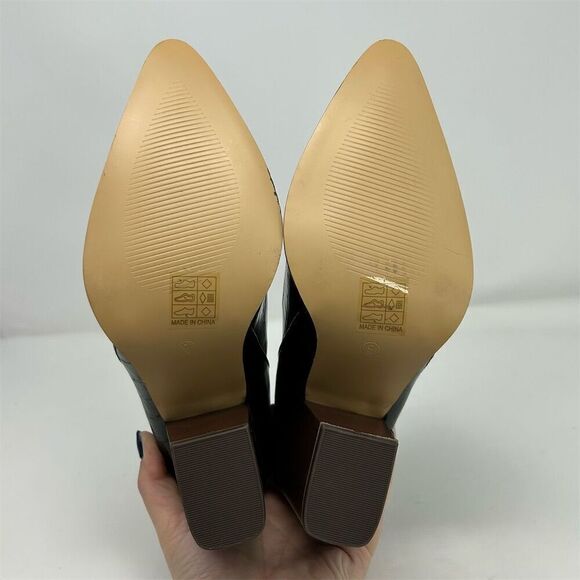 Mata Black Crocodile Side Split Pointy Toe Chunky Stacked Heel Booties Size 9 - Picture 9 of 12